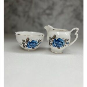 Vintage Dorchester Blue Rose Creamer & Sugar Bowl Set/Fine Bone China